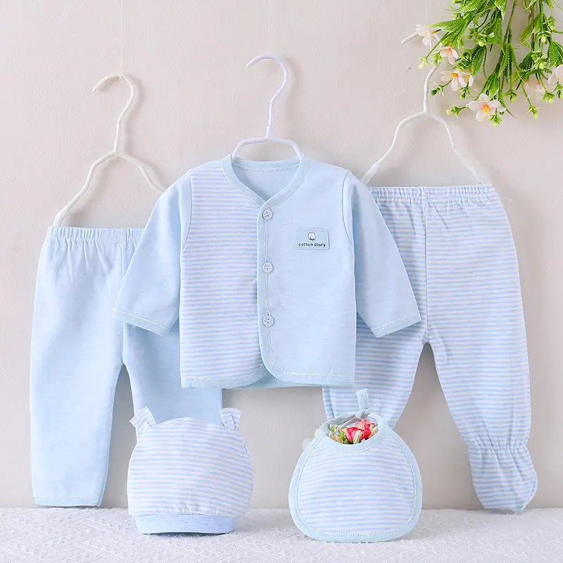 Pink Striped Baby 5-Piece Cotton Suit for Newborns - Image 5
