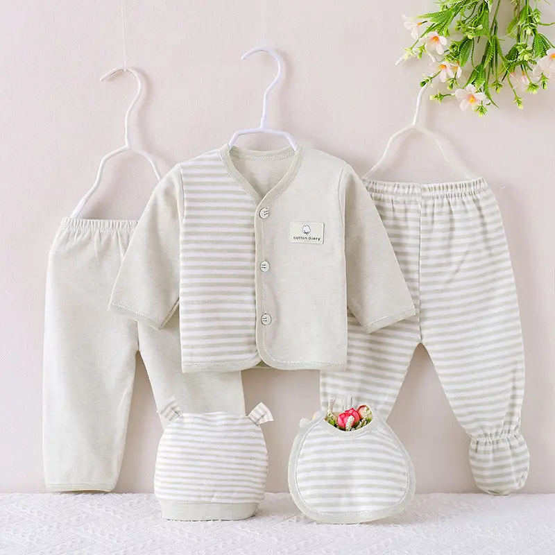 Pink Striped Baby 5-Piece Cotton Suit for Newborns - Image 6