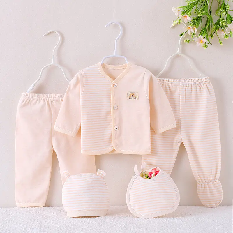 Pink Striped Baby 5-Piece Cotton Suit for Newborns - Image 7