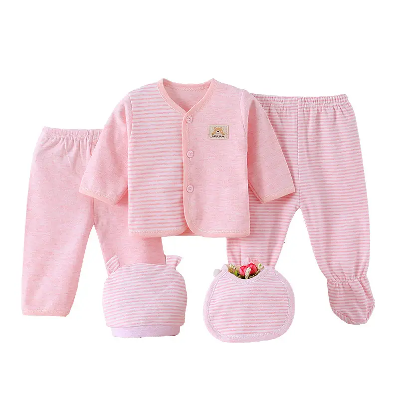 Pink Striped Baby 5-Piece Cotton Suit for Newborns - Image 8