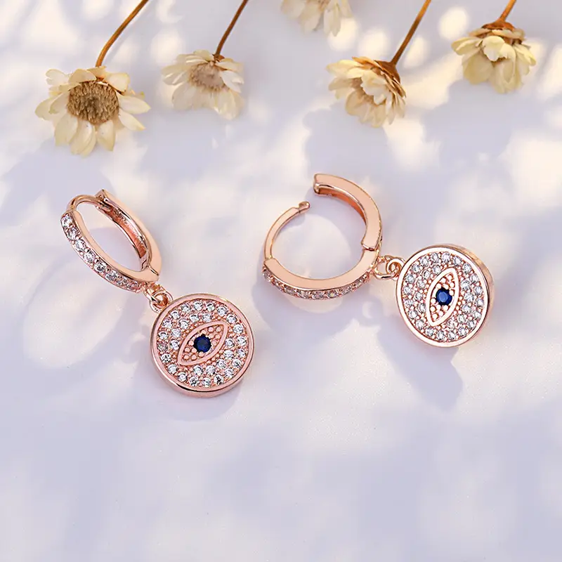 Golden Devil's Eye Earrings with Micro-inlaid Zircon - Image 3