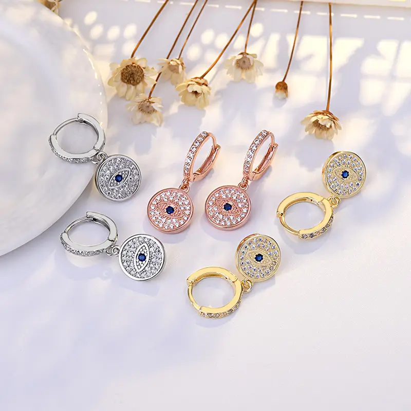 Golden Devil's Eye Earrings with Micro-inlaid Zircon - Image 4