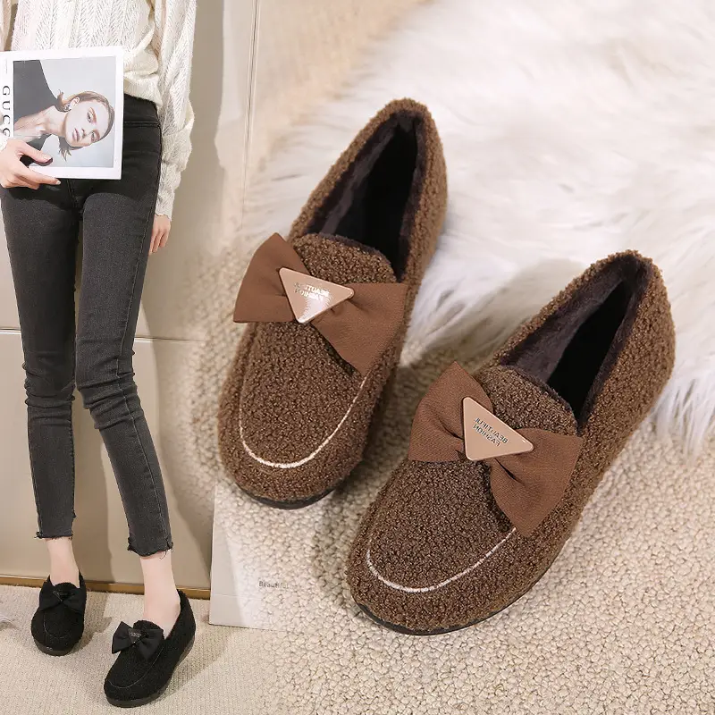 2025 Winter Black Fleece Bow Slippers