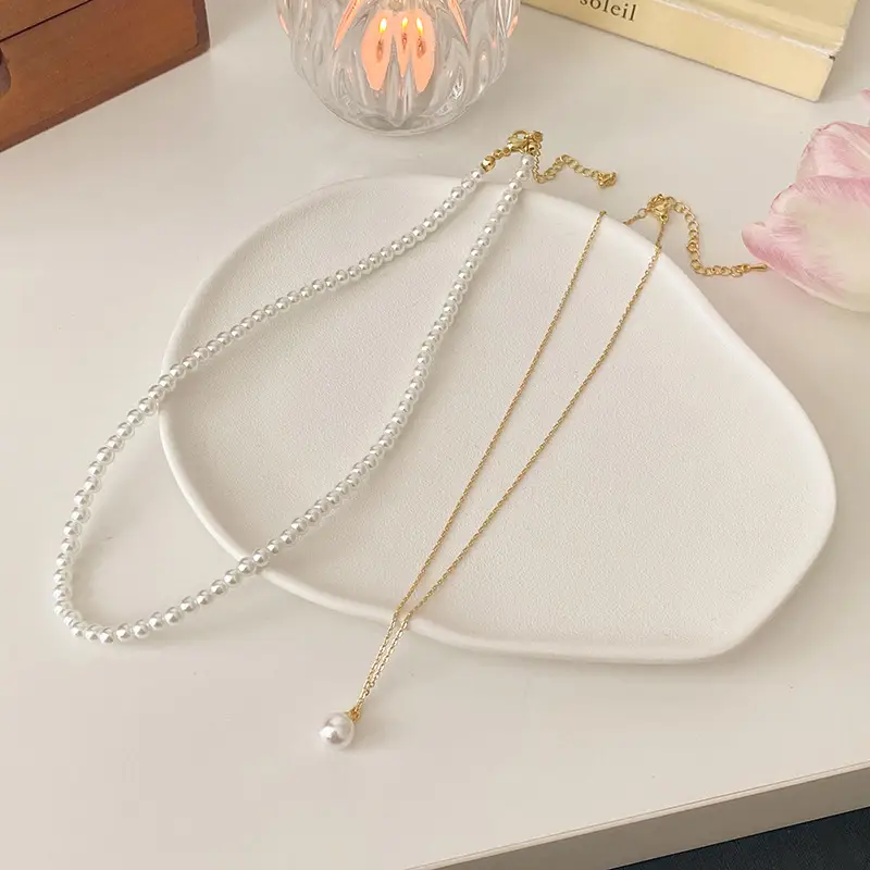 Double Layer Pearl Necklace Women Korean Style - Image 3