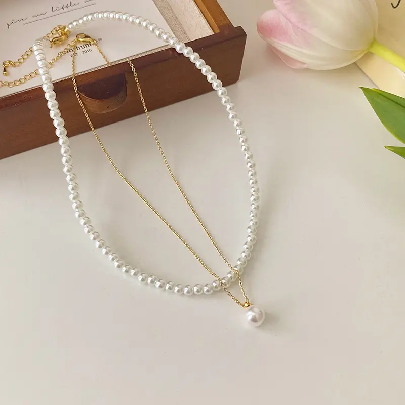 Double Layer Pearl Necklace Women Korean Style - Image 5
