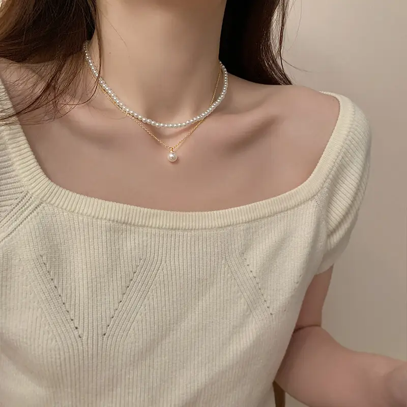 Double Layer Pearl Necklace Women Korean Style — feature 11
