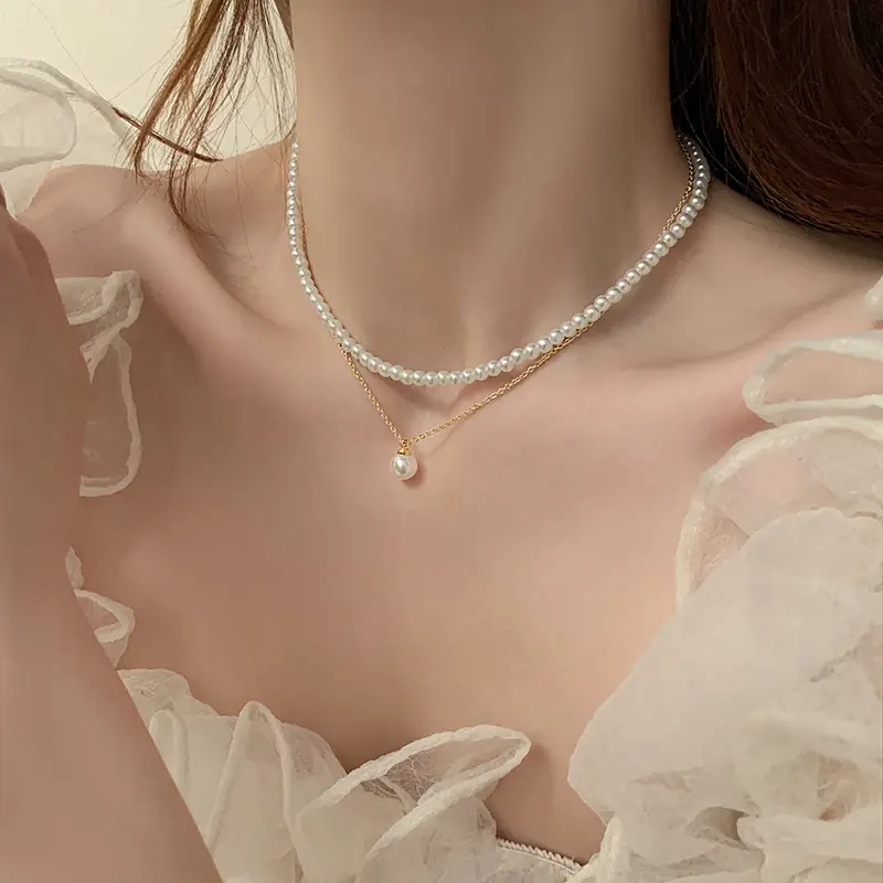 Double Layer Pearl Necklace Women Korean Style — feature 19
