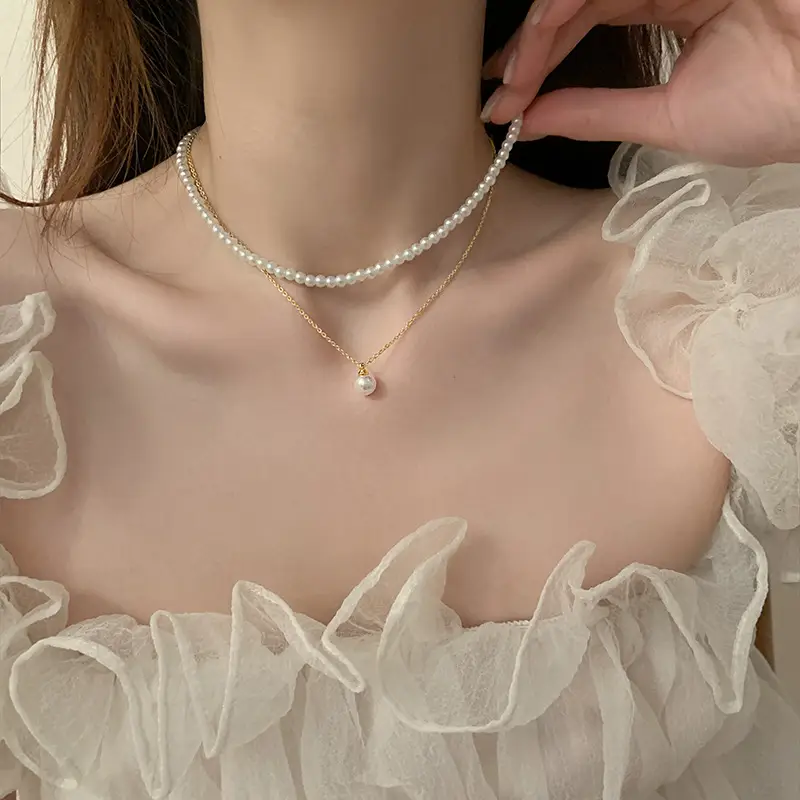 Double Layer Pearl Necklace Women Korean Style — feature 21