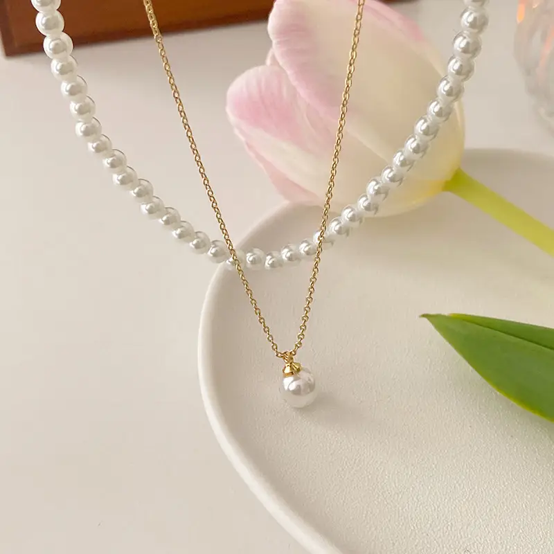 Double Layer Pearl Necklace Women Korean Style — feature 27