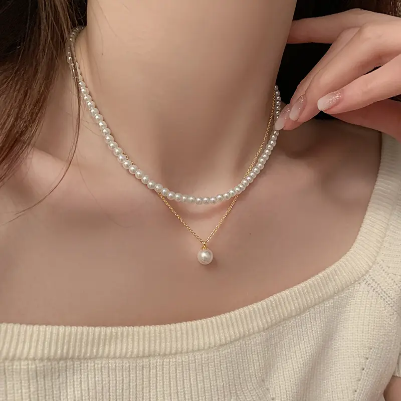 Double Layer Pearl Necklace Women Korean Style — feature 7