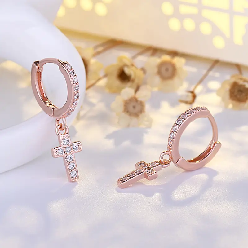 Cross Earrings for Women Full Inlaid Zircon Silver