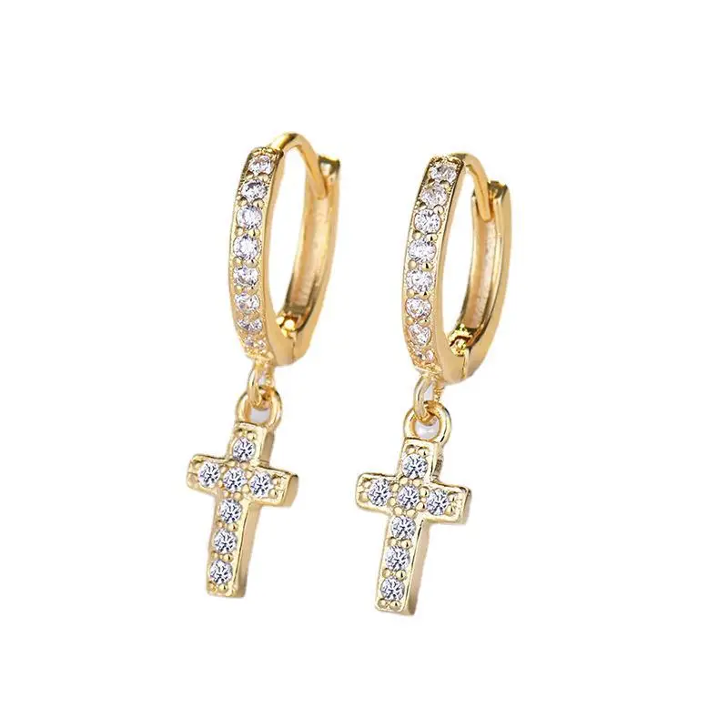 Cross Earrings for Women Full Inlaid Zircon Silver