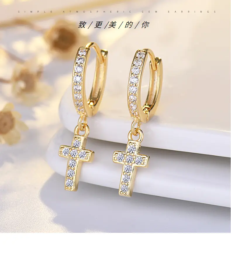 Cross Earrings for Women Full Inlaid Zircon Silver — feature 34