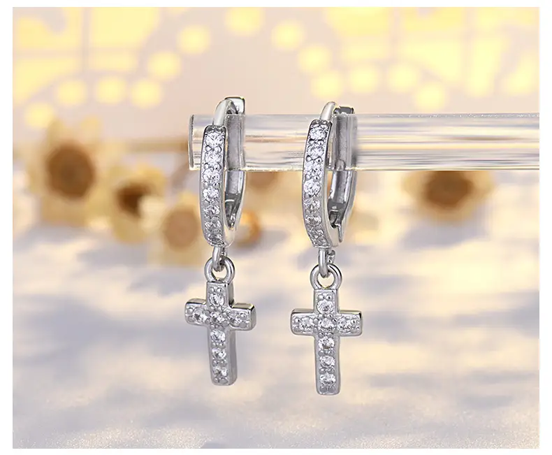 Cross Earrings for Women Full Inlaid Zircon Silver — feature 43