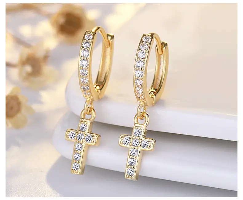 Cross Earrings for Women Full Inlaid Zircon Silver — feature 44