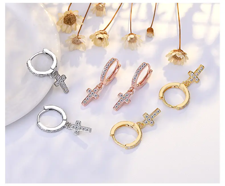 Cross Earrings for Women Full Inlaid Zircon Silver — feature 46