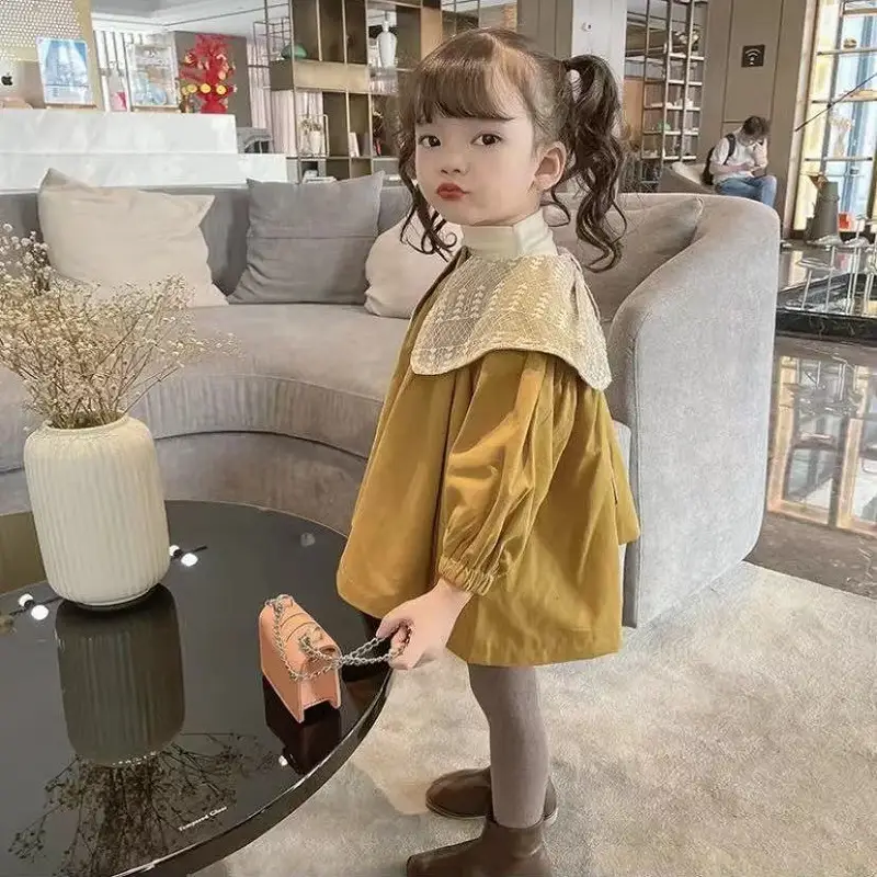 Girls Korean Style Bow Windbreaker Top Mid-Length Yellow - Image 4