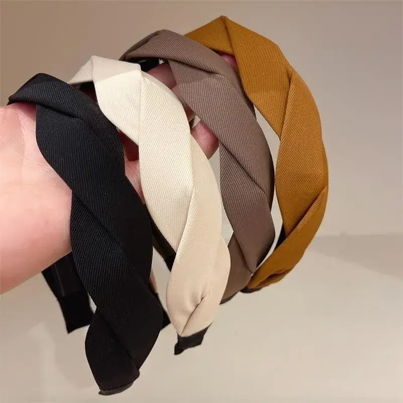 Women French Style Mesh Hairband Brown Wide Edge