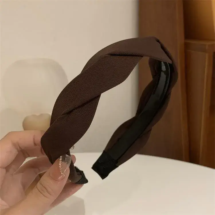 Women French Style Mesh Hairband Brown Wide Edge — feature 13