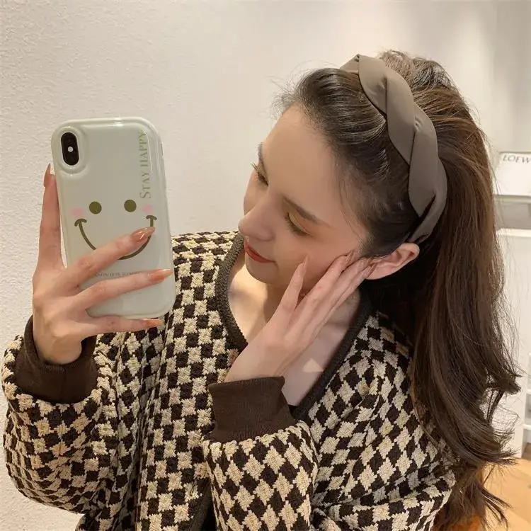 Women French Style Mesh Hairband Brown Wide Edge — feature 16