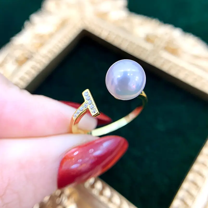 Women's Adjustable Pearl Letter Ring with Micro Diamond - Image 6
