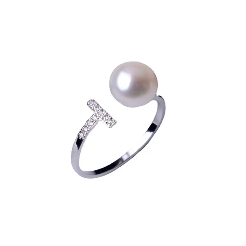 Women's Adjustable Pearl Letter Ring with Micro Diamond - Image 7