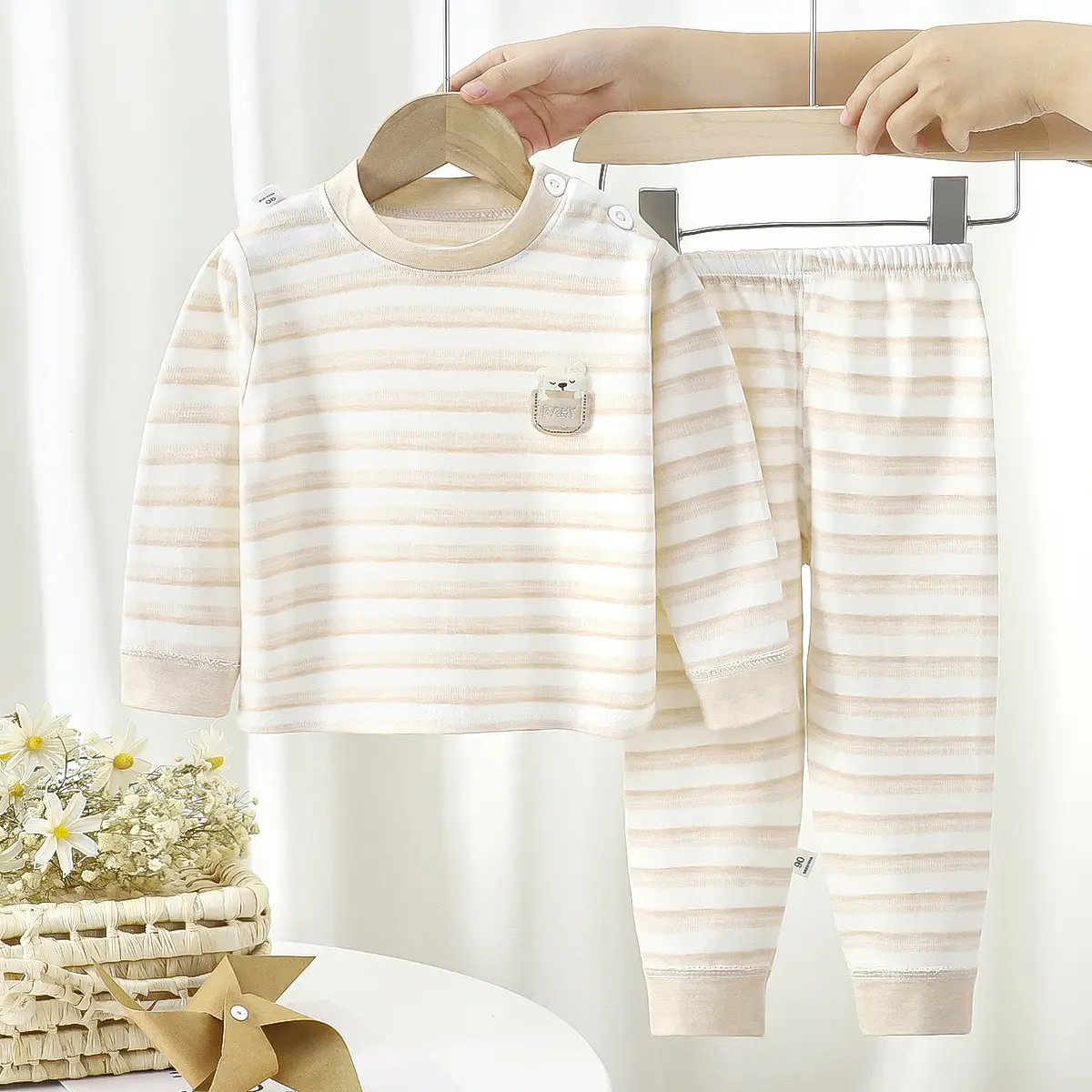Baby Striped Cotton Pajamas Set Unisex Spring Autumn Winter - Image 5