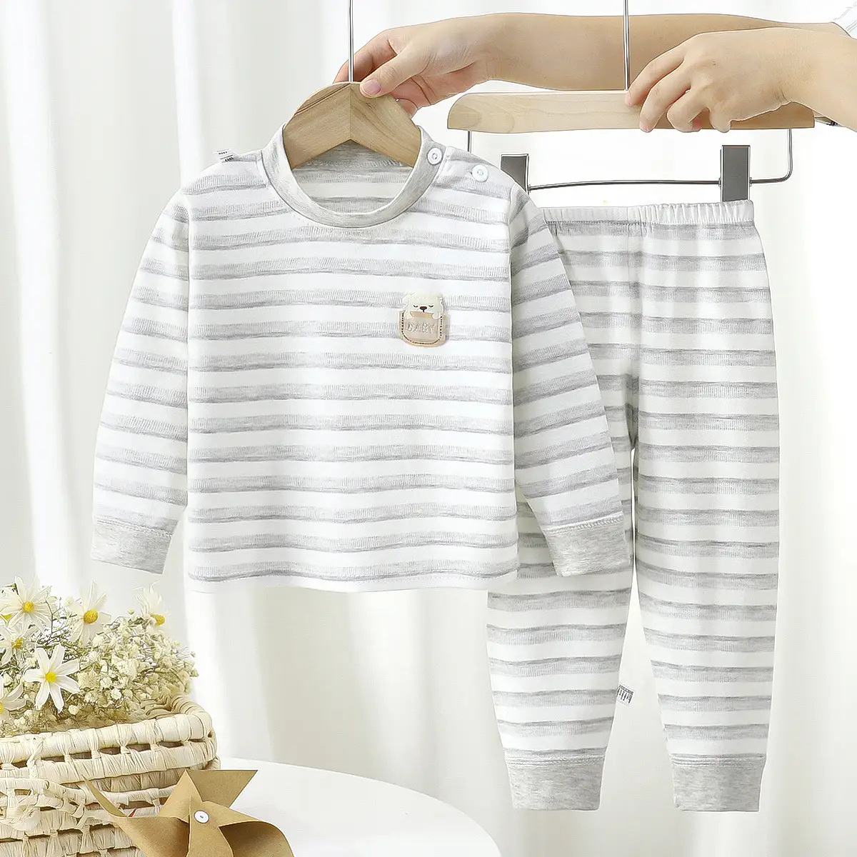 Baby Striped Cotton Pajamas Set Unisex Spring Autumn Winter - Image 6