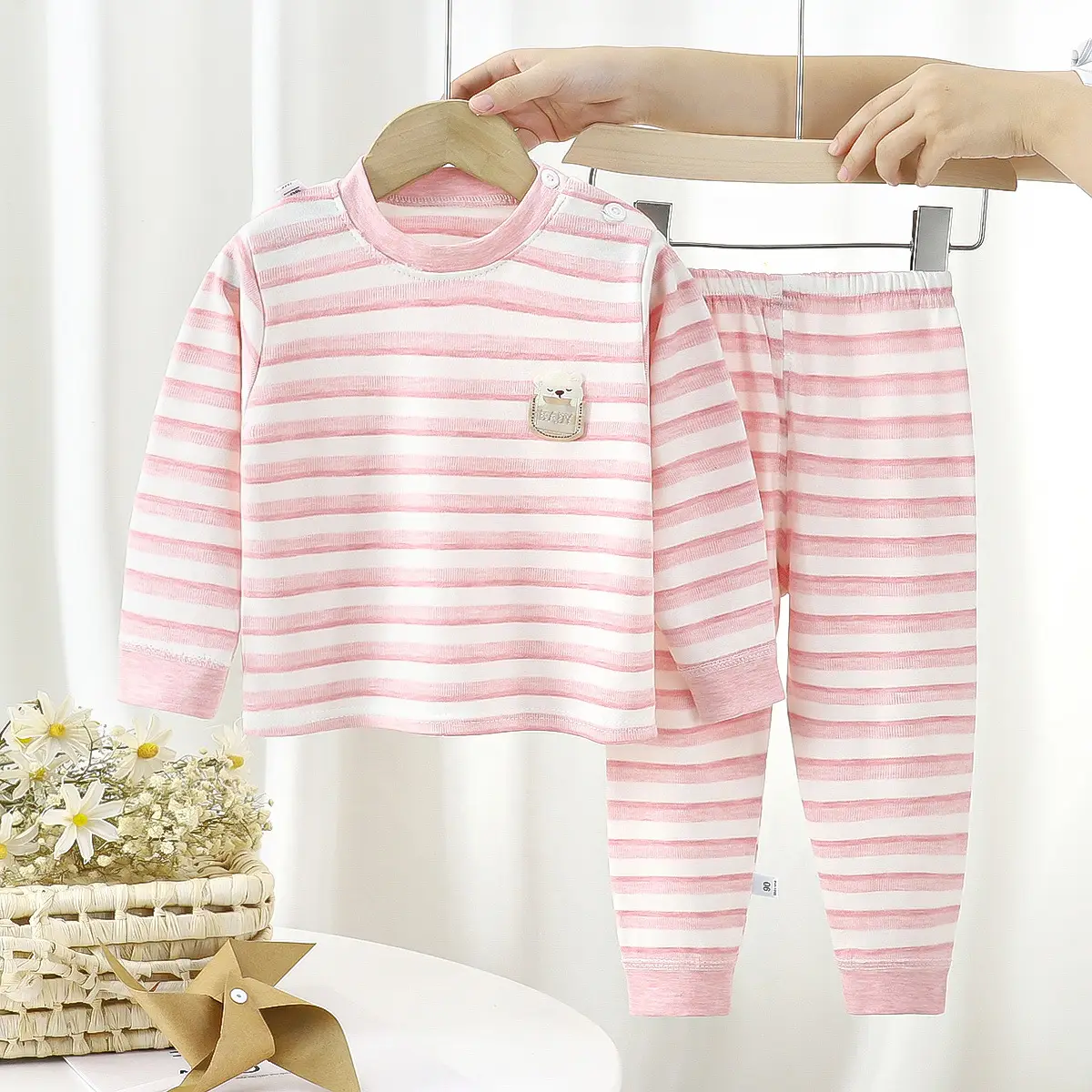 Baby Striped Cotton Pajamas Set Unisex Spring Autumn Winter - Image 7