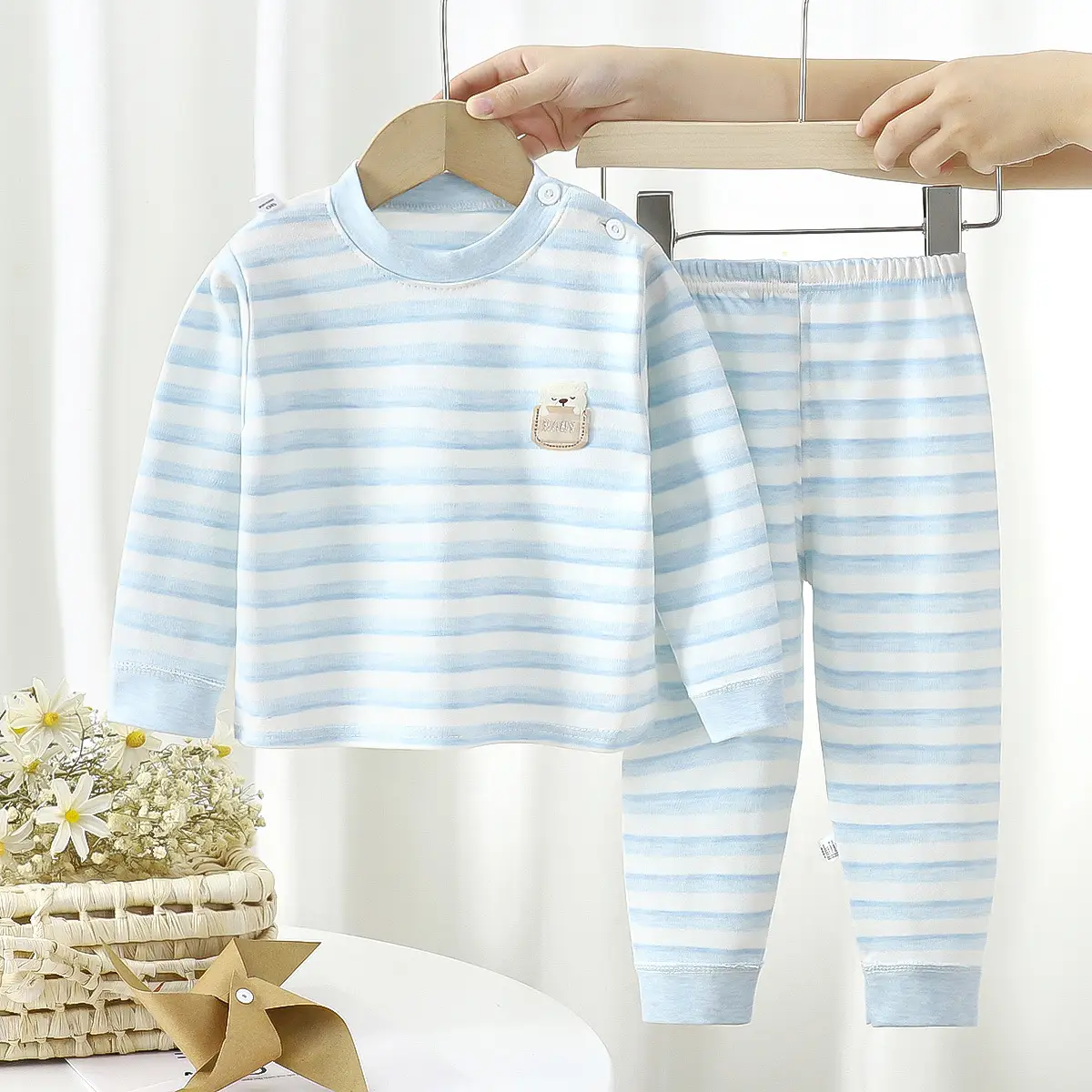 Baby Striped Cotton Pajamas Set Unisex Spring Autumn Winter - Image 8