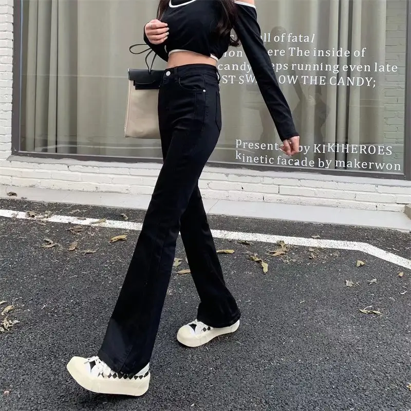 Women Micro Flare Jeans Black High Waist Slim Fit - Image 7