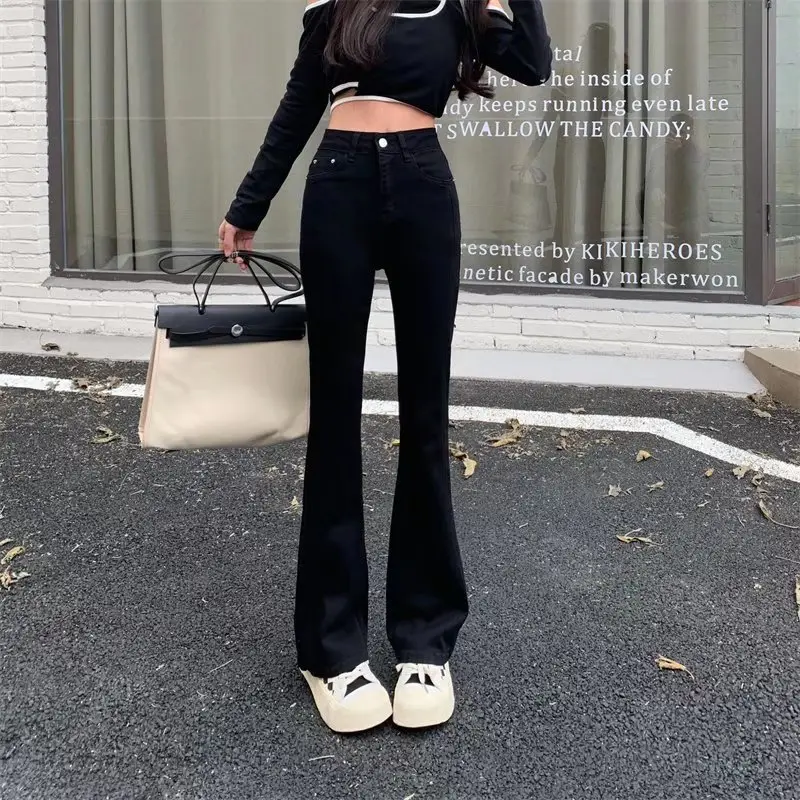 Women Micro Flare Jeans Black High Waist Slim Fit - Image 8