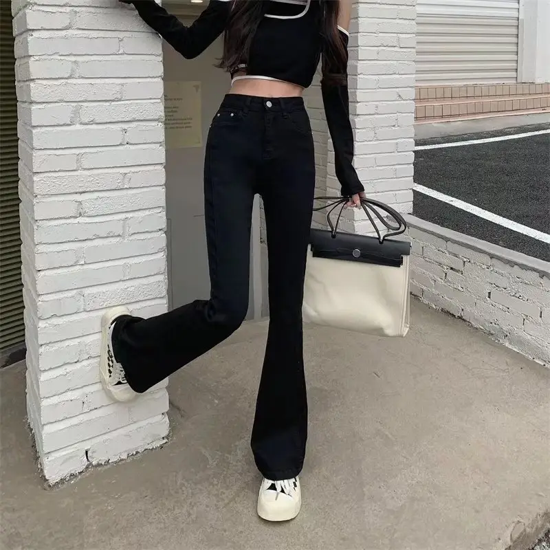Women Micro Flare Jeans Black High Waist Slim Fit - Image 9