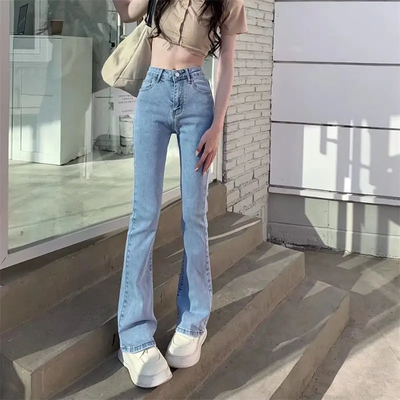 Women Micro Flare Jeans Black High Waist Slim Fit - Image 2