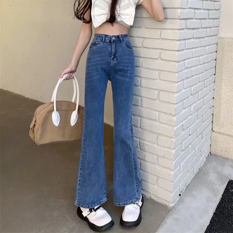 Women Micro Flare Jeans Black High Waist Slim Fit - Image 3