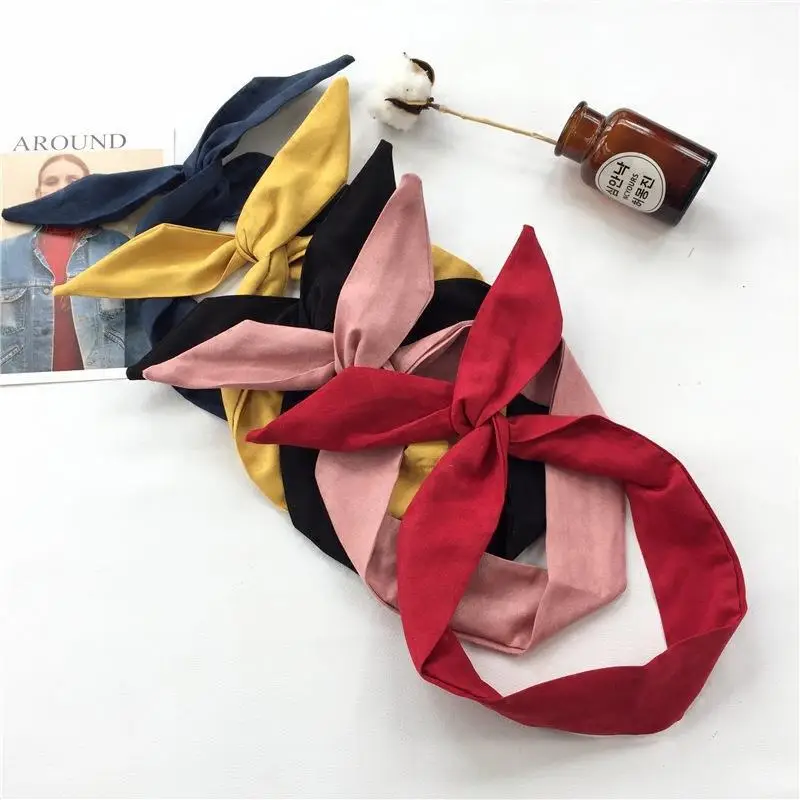 Korean Wide Brim Hair Band Solid Color Bow - Image 12