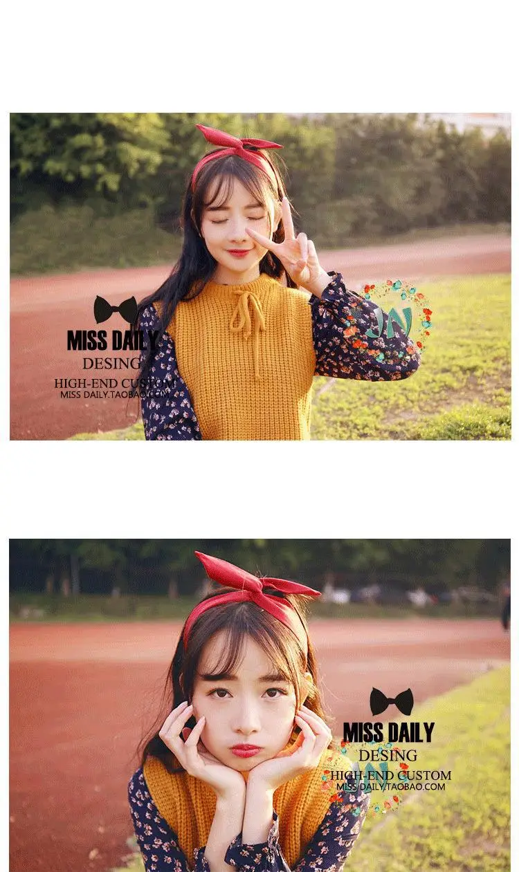 Korean Wide Brim Hair Band Solid Color Bow — feature 12