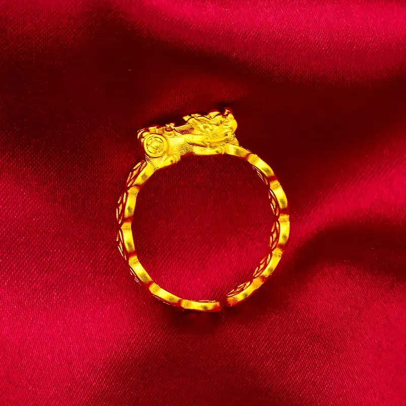 Vietnam Sandblasted Lady Open Coin Sand Gold Ring - Image 3
