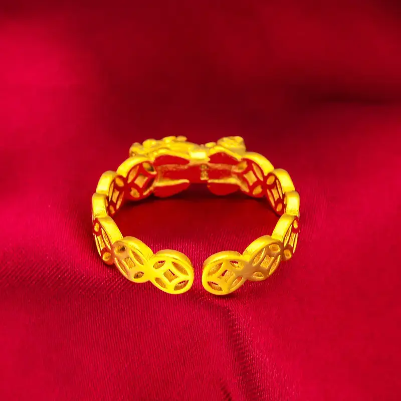 Vietnam Sandblasted Lady Open Coin Sand Gold Ring - Image 4