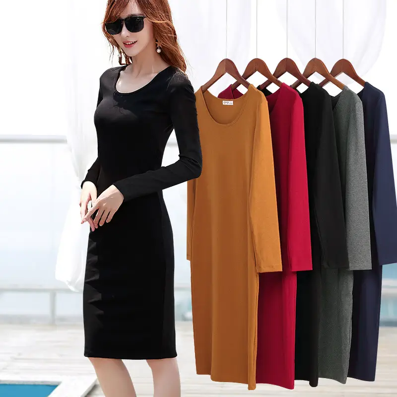 Women Grey Long Sleeve Dress Winter Inner Skirt Elegant Slim Fit - Image 15