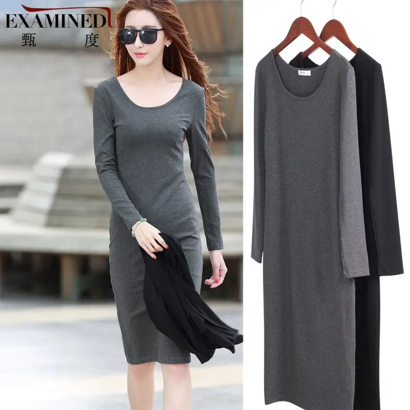 Women Grey Long Sleeve Dress Winter Inner Skirt Elegant Slim Fit - Image 16