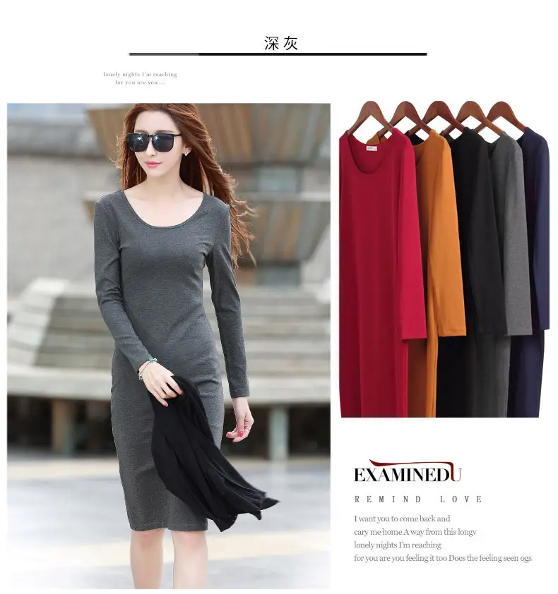 Women Grey Long Sleeve Dress Winter Inner Skirt Elegant Slim Fit — feature 21