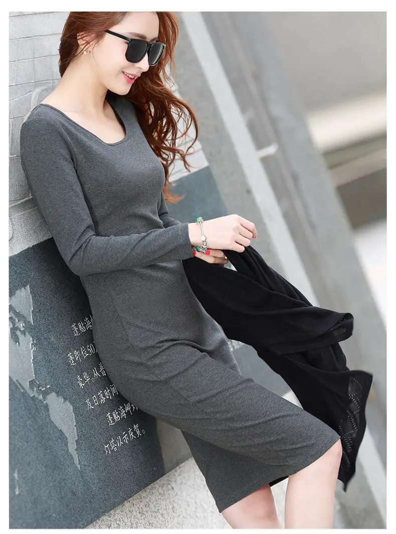 Women Grey Long Sleeve Dress Winter Inner Skirt Elegant Slim Fit — feature 22