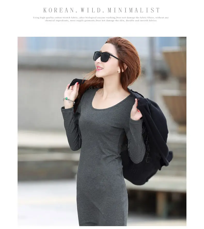 Women Grey Long Sleeve Dress Winter Inner Skirt Elegant Slim Fit — feature 23