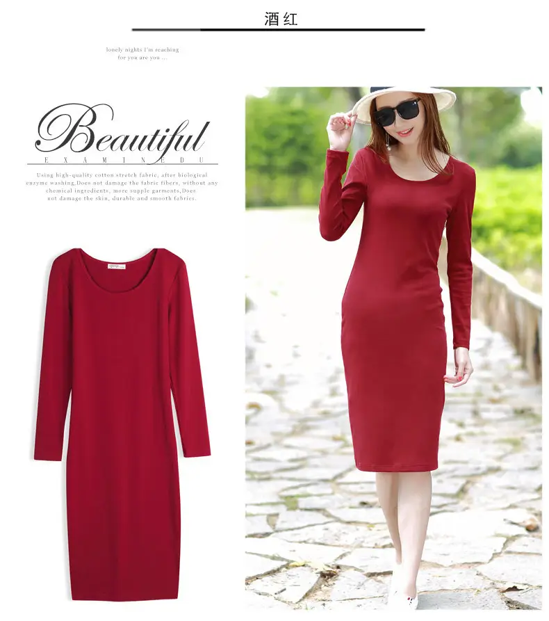 Women Grey Long Sleeve Dress Winter Inner Skirt Elegant Slim Fit — feature 30