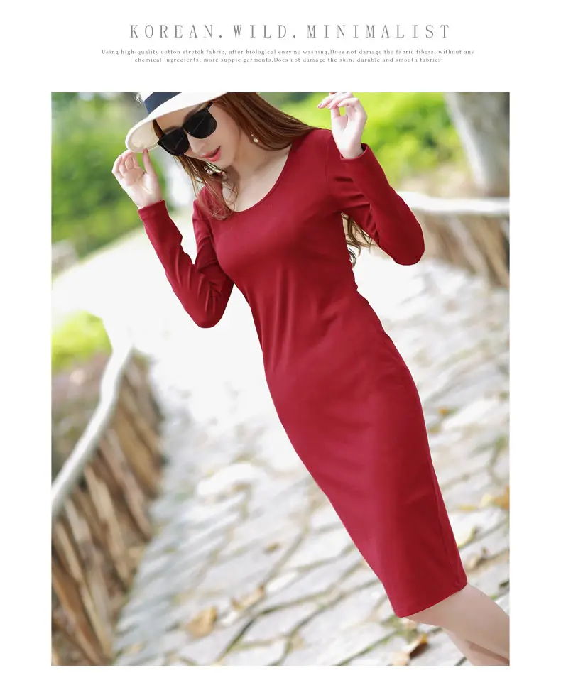 Women Grey Long Sleeve Dress Winter Inner Skirt Elegant Slim Fit — feature 31