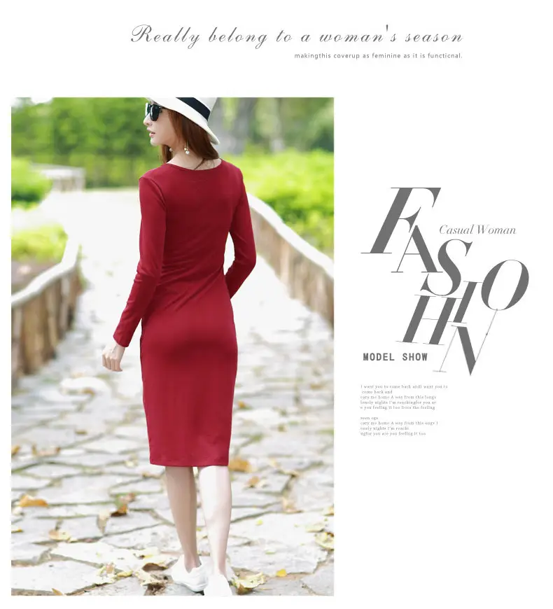 Women Grey Long Sleeve Dress Winter Inner Skirt Elegant Slim Fit — feature 32