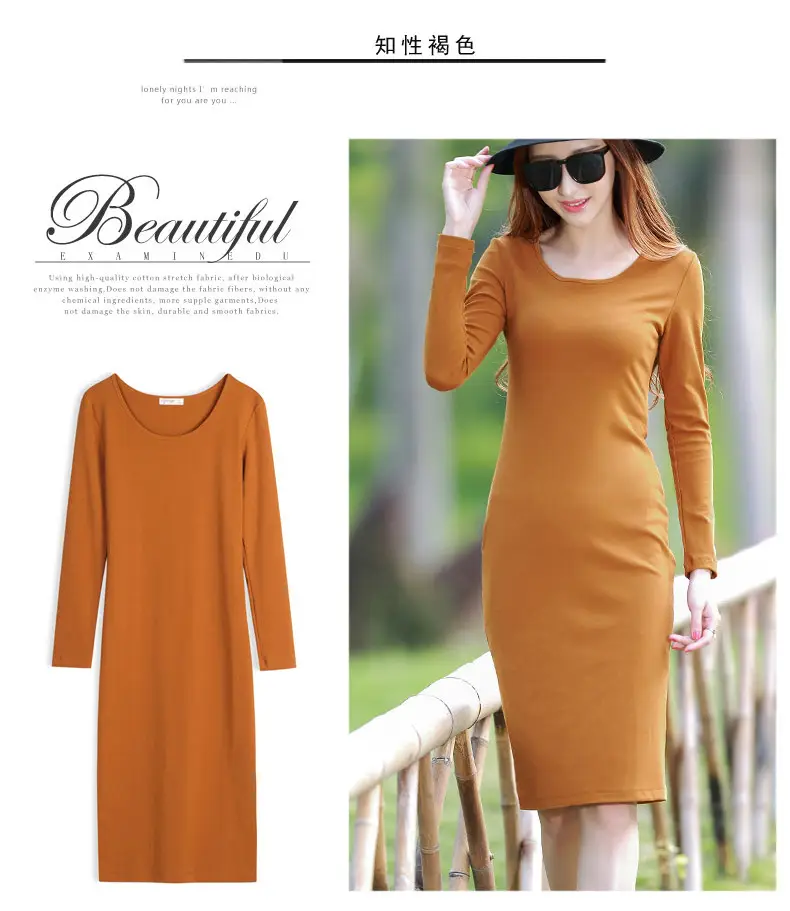 Women Grey Long Sleeve Dress Winter Inner Skirt Elegant Slim Fit — feature 34