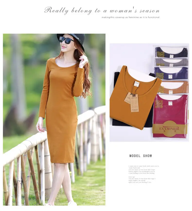 Women Grey Long Sleeve Dress Winter Inner Skirt Elegant Slim Fit — feature 36