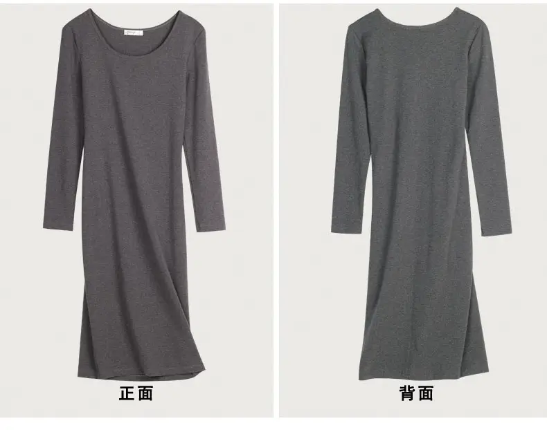 Women Grey Long Sleeve Dress Winter Inner Skirt Elegant Slim Fit — feature 39